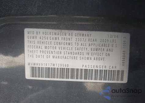 2007 Volkswagen Gti 4-Door из США, поврежденный, VIN WVWHV91K17W129560